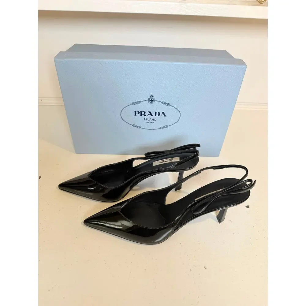 NWB Prada Patent Leather Slingback Pumps Black Womens Size 36